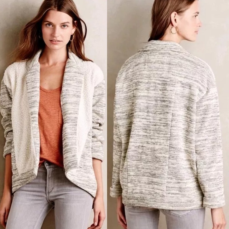 Saturday Sunday For Anthropologie Fleece Knit Coat Cozy Warm W/ Pockets Sz S